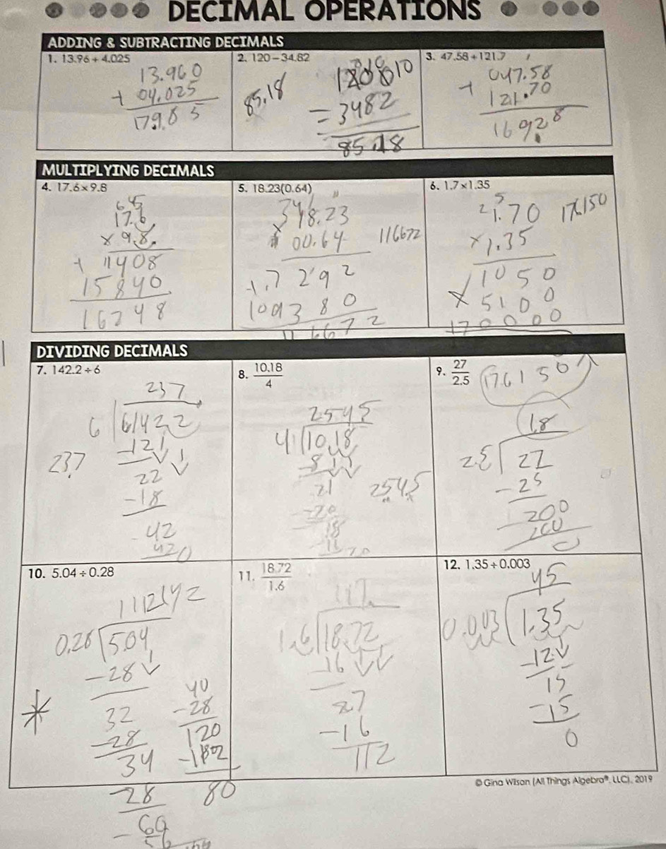 DECIMAL OPERATIONS
019