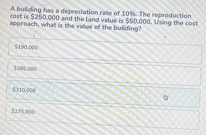 Solved: A building has a depreciation rate of 10%. The reproduction ...