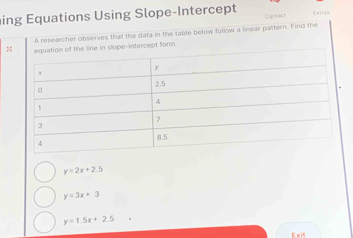 Solved: ing Equations Using Slope-Intercept Contact Extras A researcher ...