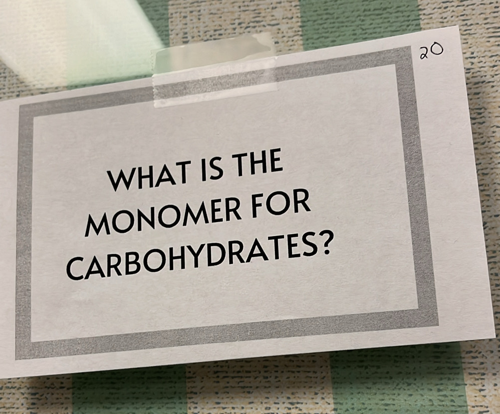 WHAT IS THE 
MONOMER FOR 
CARBOHYDRATES?