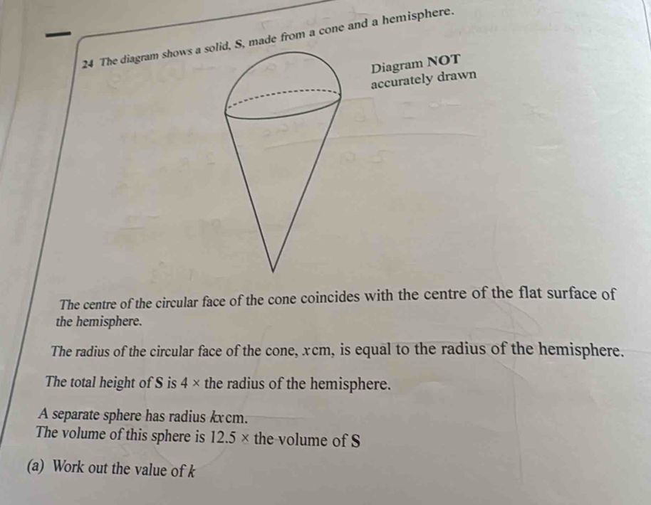 Solved: The diagram shows a so, made from a cone and a hemisphere ...