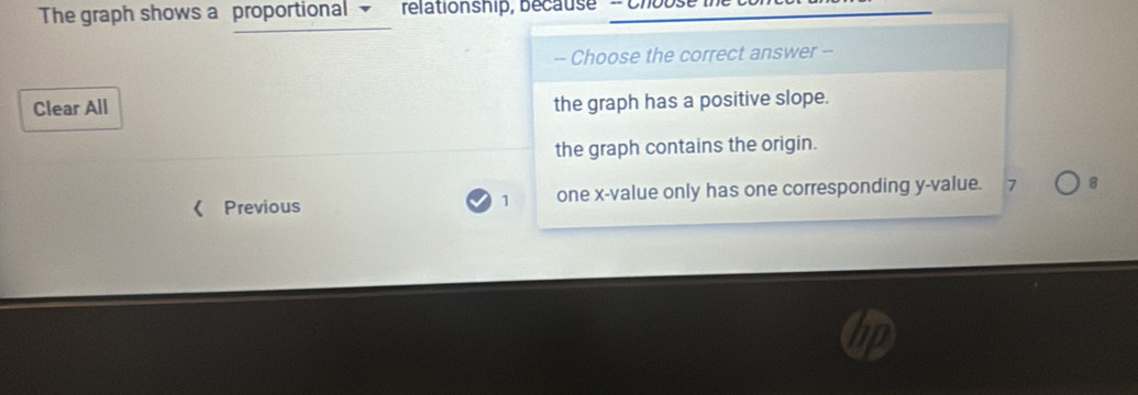Solved: The graph shows a proportional relationship, because - Chouse ...