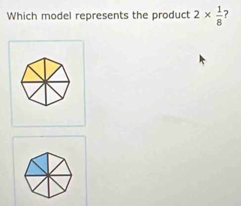 Which model represents the product 2*  1/8  7