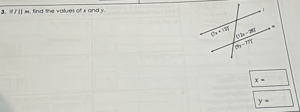 If l||m , find the values of x and y.
x=
y=