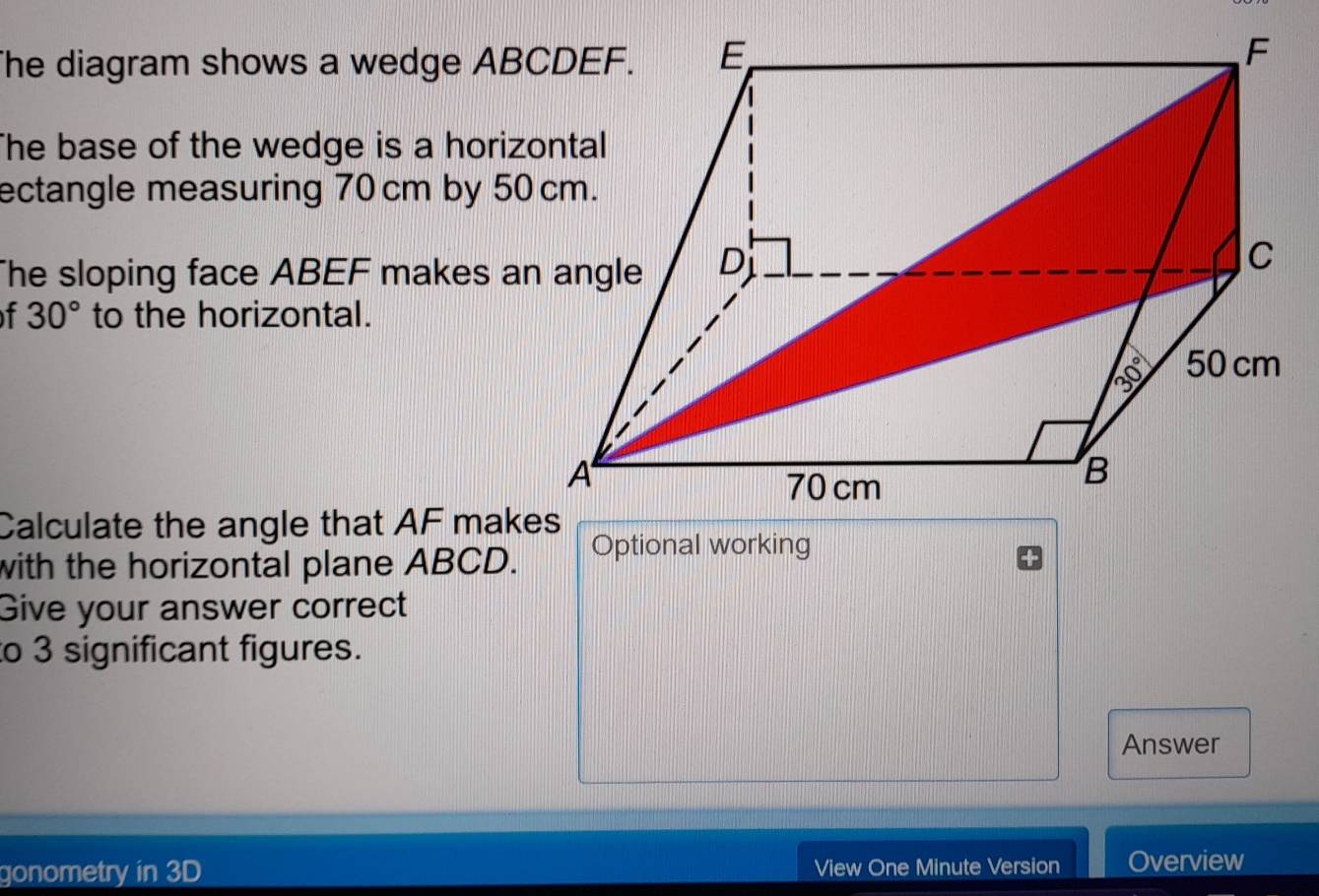 Solved: The diagram shows a wedge ABCDEF. The base of the wedge is a ...