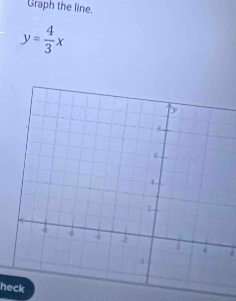 Graph the line.
y= 4/3 x
heck