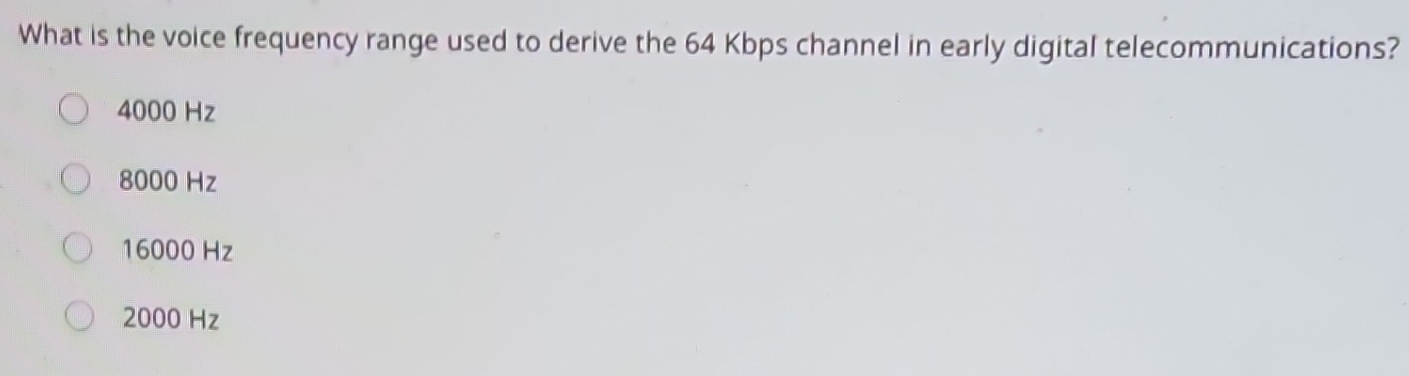 Solved: What is the voice frequency range used to derive the 64 Kbps ...
