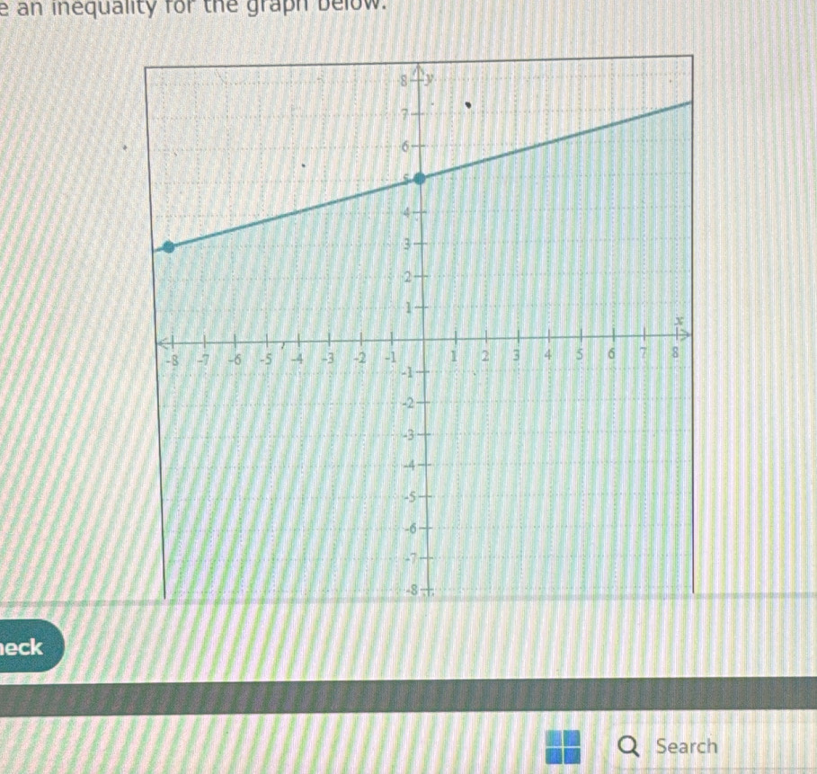 an inequality for the graph below. 
eck 
Search