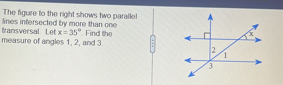Solved: The figure to the right shows two parallel lines intersected by ...