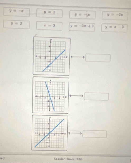 y=-x y=x y=- 1/3 x y=-3x
y=3 x=3 y=-3x+3 y=x-3
□
□
□ 
red Session Timer: 1:59