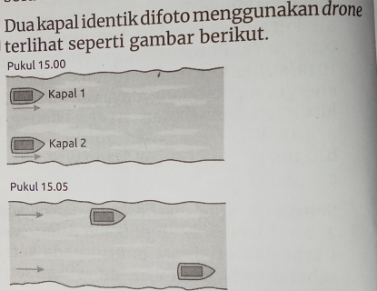 Dua kapal identik difoto menggunakan drone 
terlihat seperti gambar berikut.
P
P