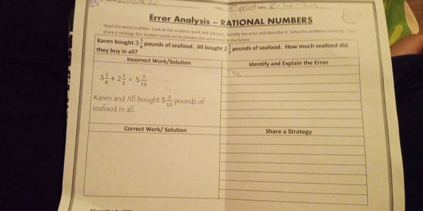 Solved: Clax Error Analysis - RATIONAL NUMBERS Read the word problem ...