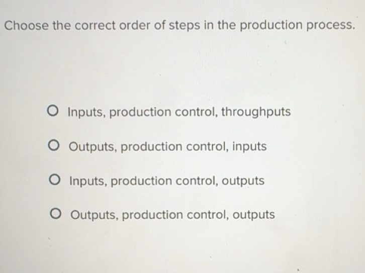 Solved: Choose the correct order of steps in the production process ...