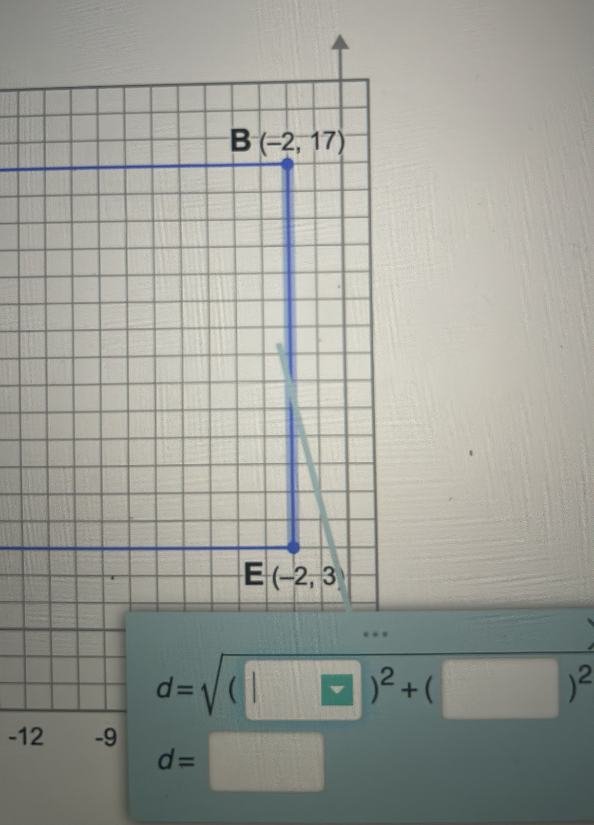 d=sqrt((□ )^2)+(□ )^2
-12 -9
d=