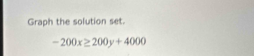 Graph the solution set.
-200x≥ 200y+4000