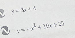 y=3x+4
y=-x^2+10x+25