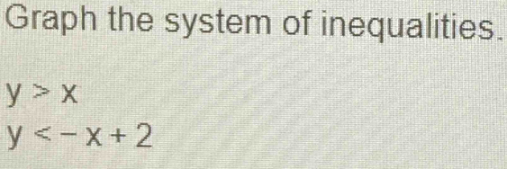 Graph the system of inequalities.
y>x
y