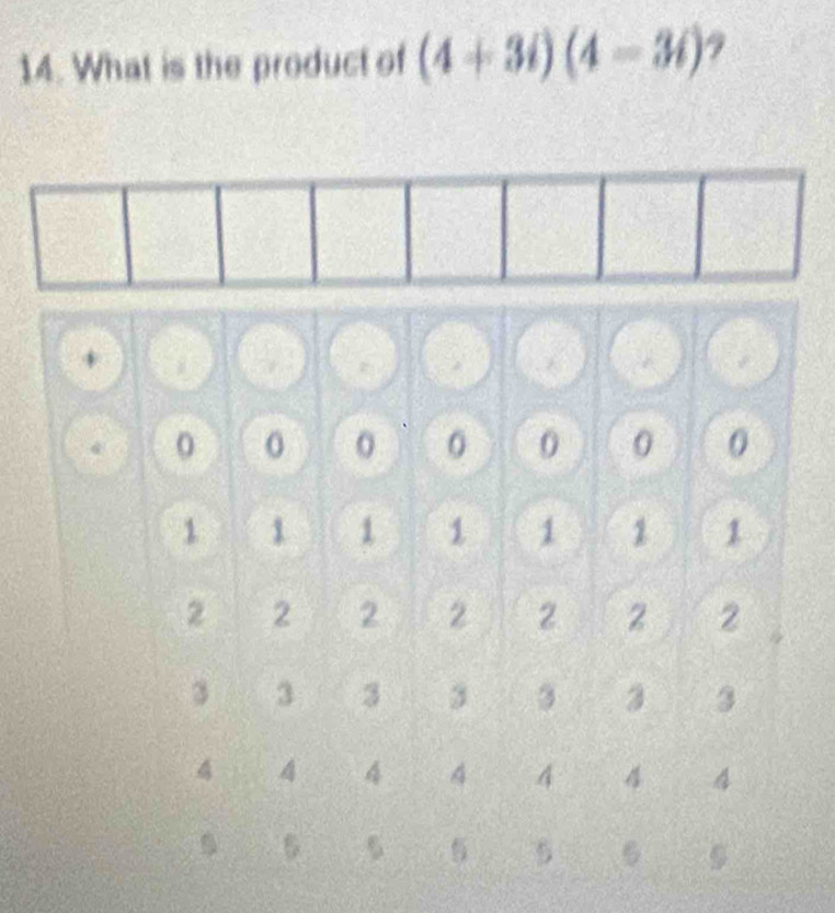 What is the product of (4+3i)(4-3i) 9