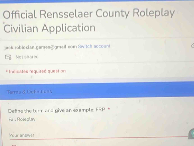 Solved: Official Rensselaer County Roleplay Civilian Application jack ...