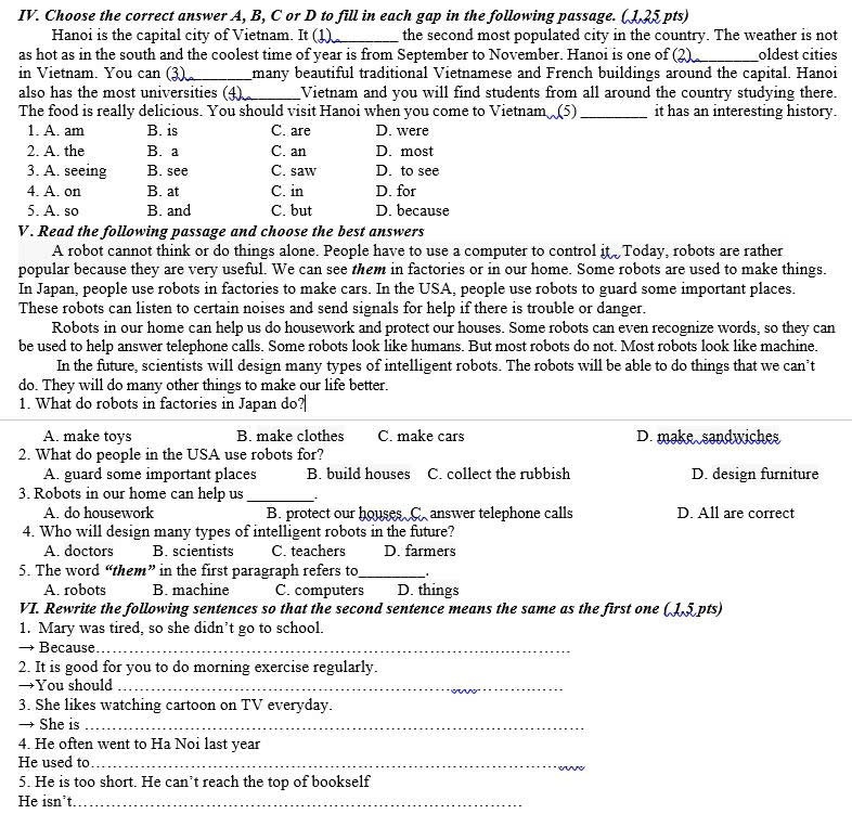 Giải quyết:Choose the correct answer A, B, C or D to fill in each gap ...