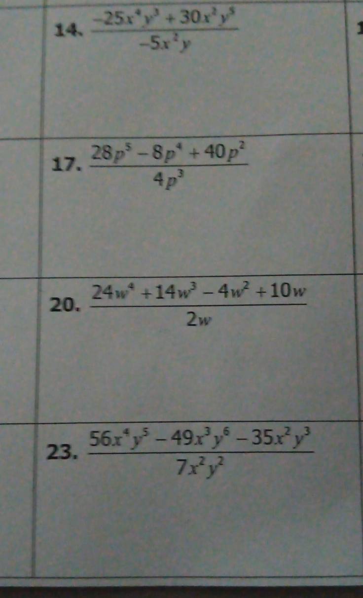  (-25x^4y^3+30x^2y^5)/-5x^2y 