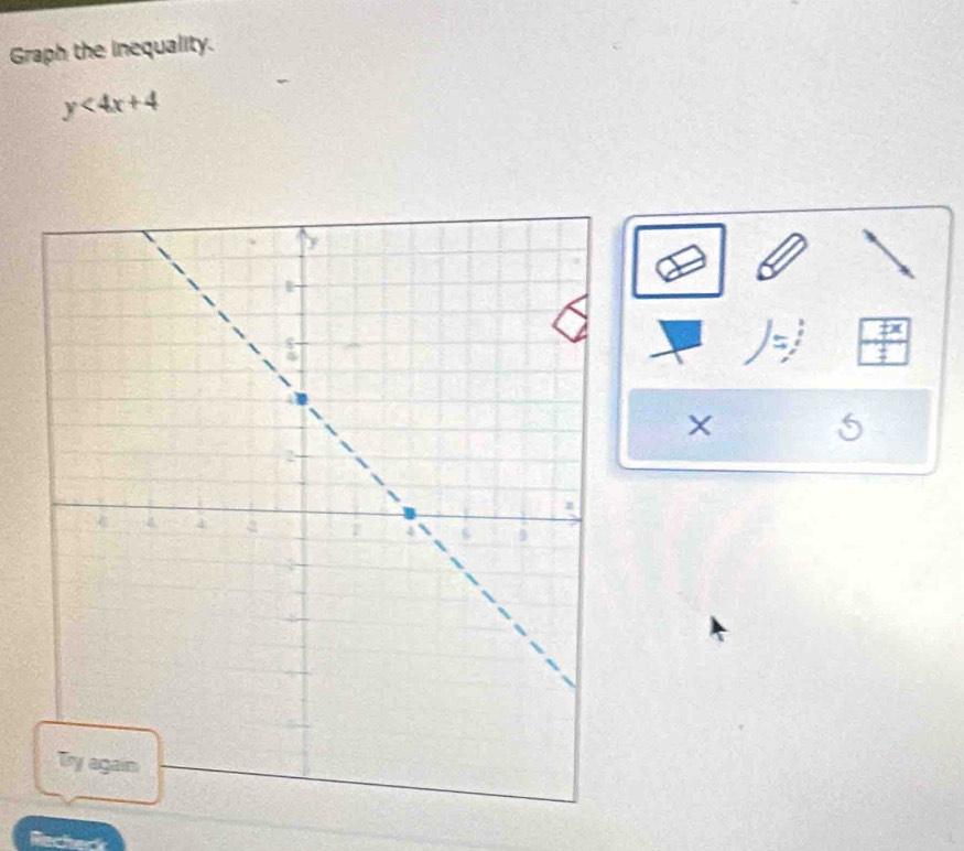 Graph the inequality.
y<4x+4
X
5
Recheck