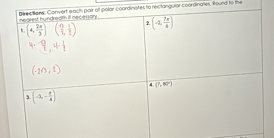 rectangular coordinates. Round to the