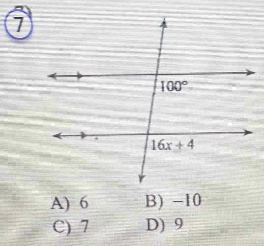 A) 6 B) -10
C) 7 D) 9