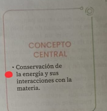 CONCEPTO 
CENTRAL 
Conservación de 
la energía y sus 
interacciones con la 
materia.