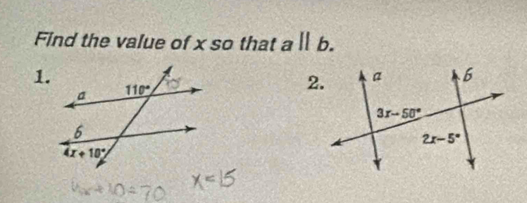 Find the value of x so that a||b.
1.
2.