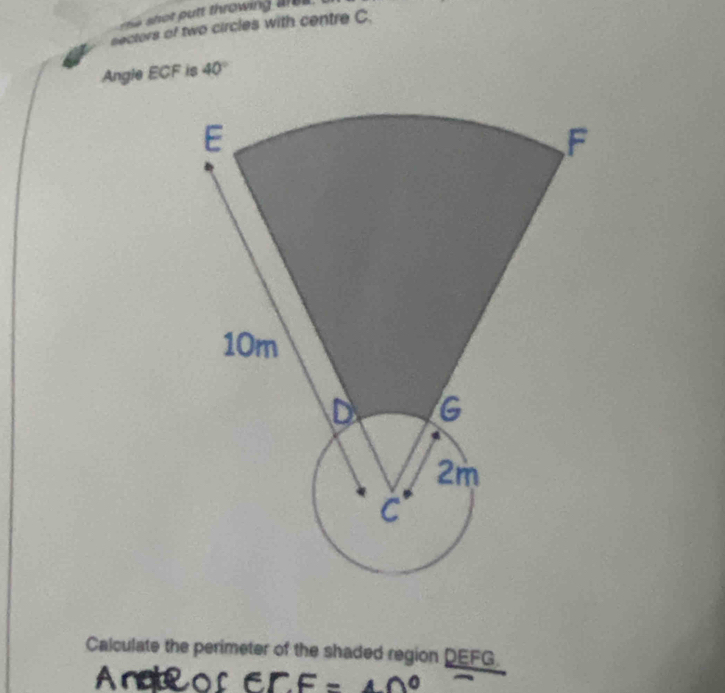Solved: sectors of two circles with centre C. Angle ECF is 40 ...