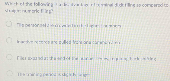 Solved: Which of the following is a disadvantage of terminal digit ...