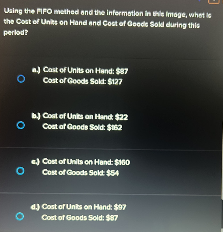 Solved: Using the FIFO method and the information in this image, what ...