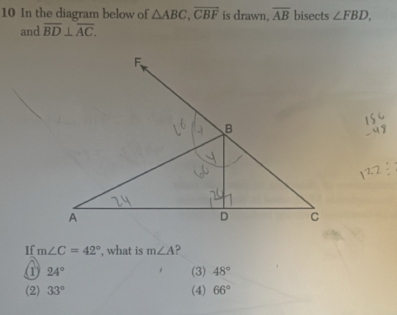 Solved: In the diagram below of ABC, vector CBF is drawn, overline AB ...