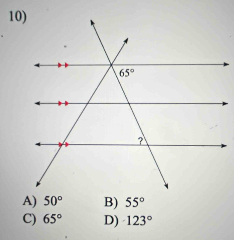 A) 50° B) 55°
C) 65° D) 123°