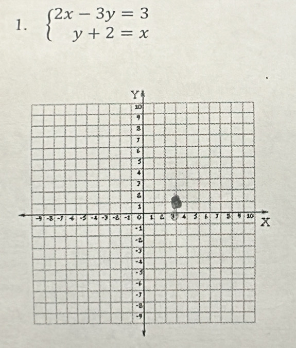 beginarrayl 2x-3y=3 y+2=xendarray.