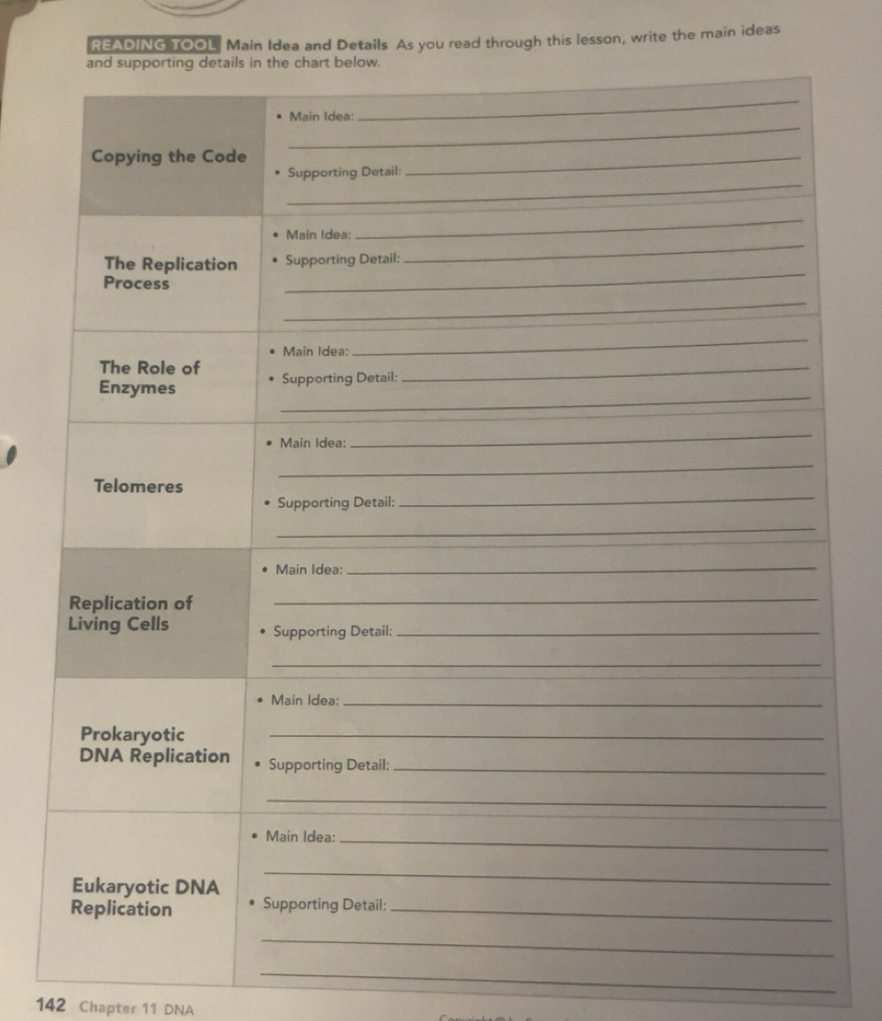 Gelöst:READING TOOL Main Idea and Details As you read through this ...