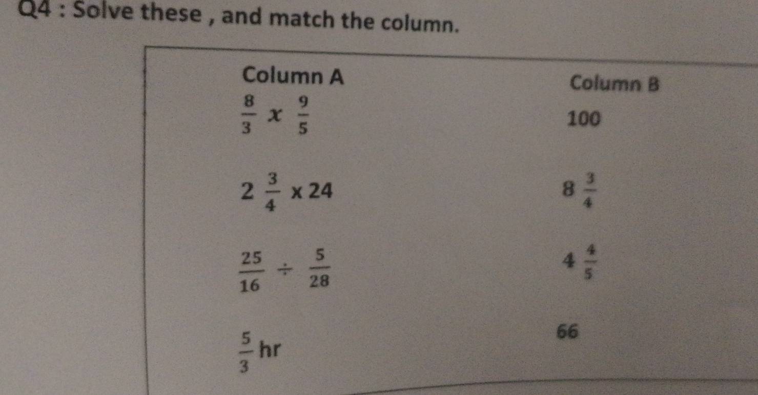 Solve these , and match the column.