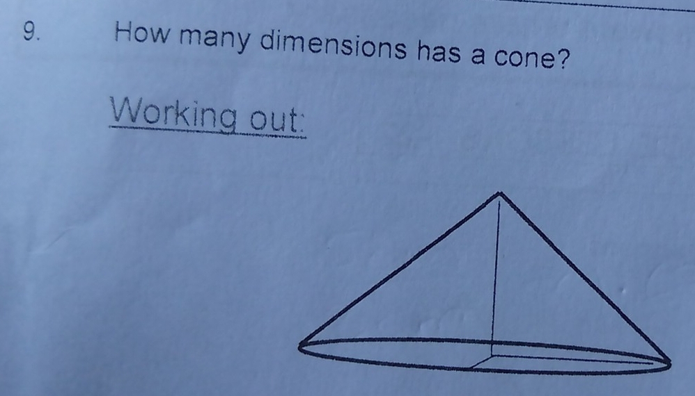 How many dimensions has a cone? 
Working out: