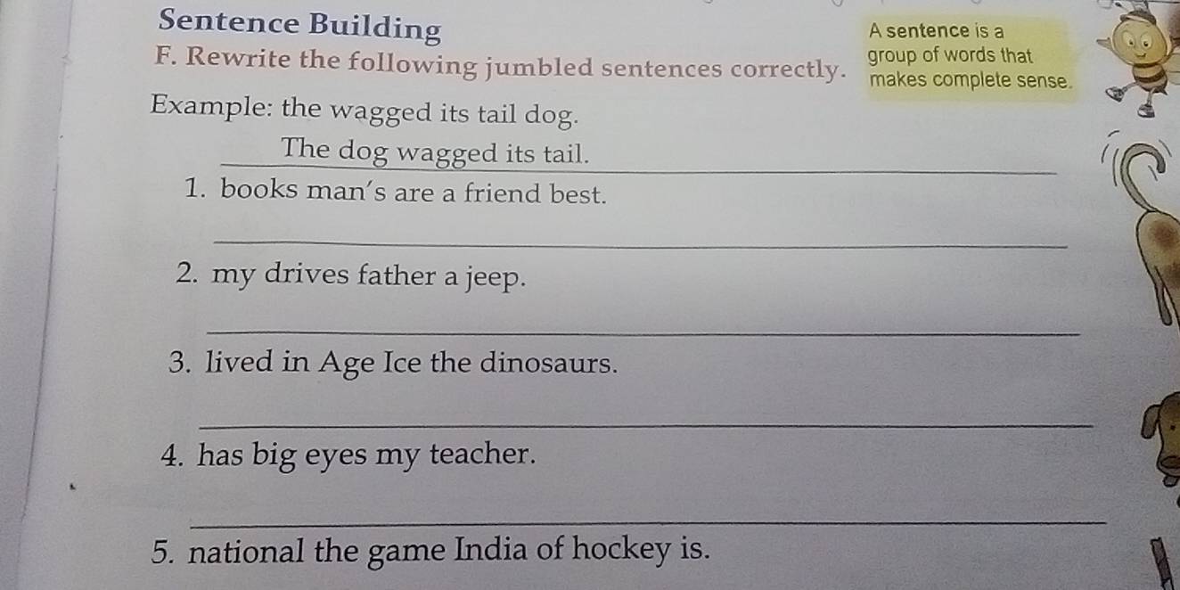 Solved: Sentence Building A sentence is a F. Rewrite the following jumbled  sentences correctly. g [Others]