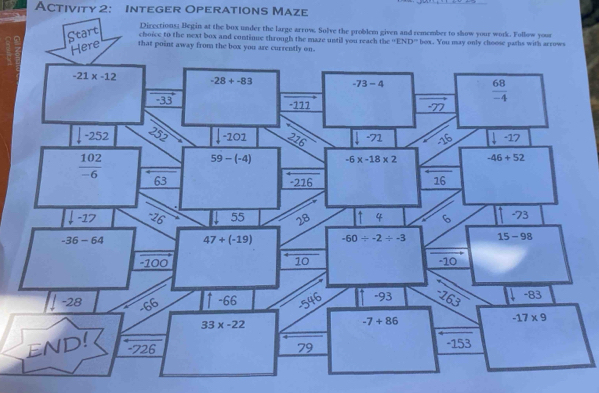 Activity 2: Integer Operations Maze