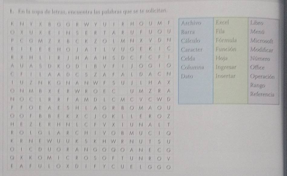En la sopa de letrás, encuentra las palabras que se te solicitan.