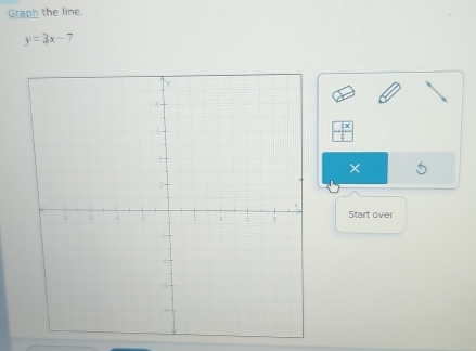 Graph the line.
y=3x-7
× 
Start over