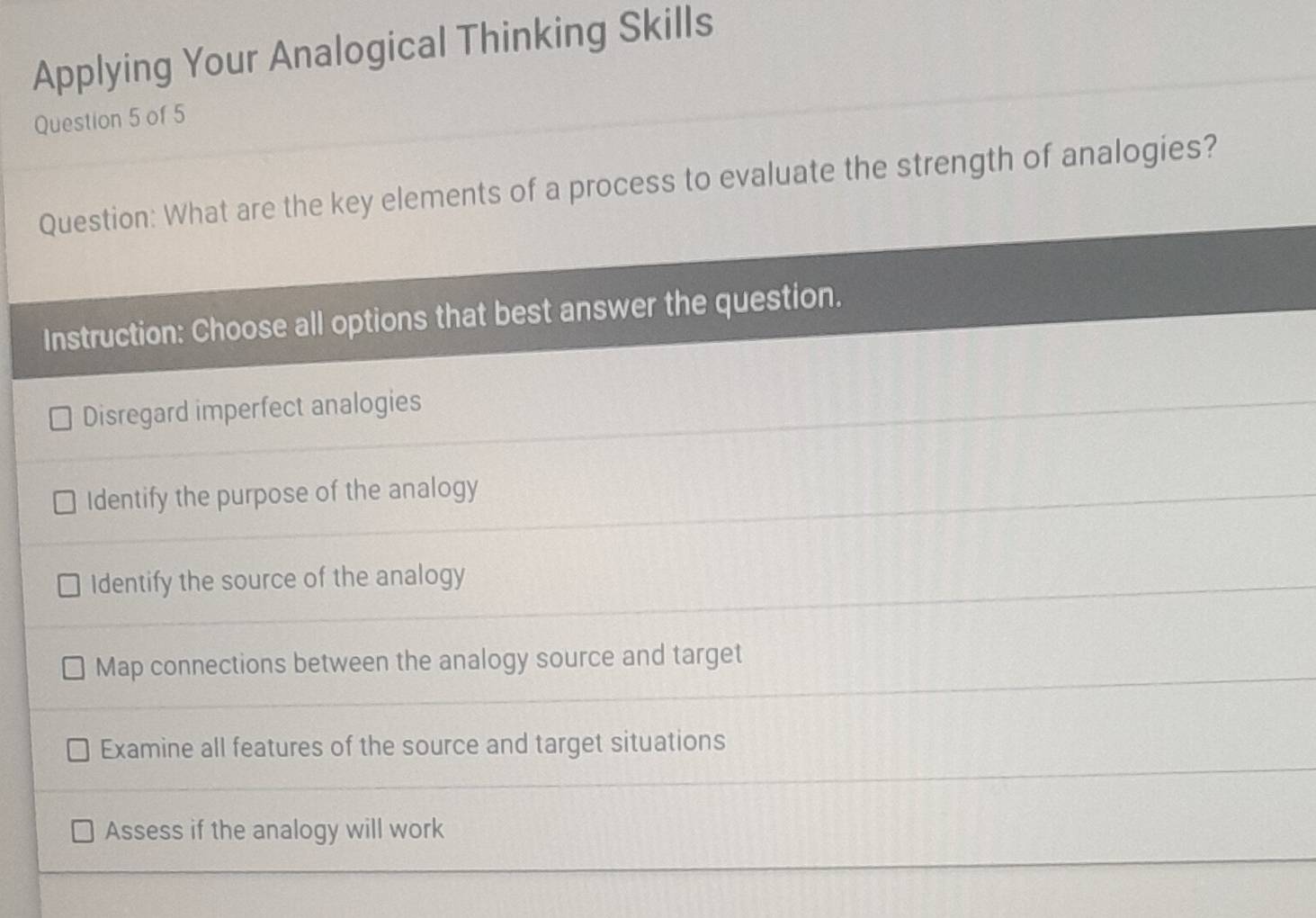 Solved: Applying Your Analogical Thinking Skills Question 5 of 5 ...