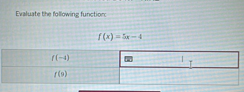 Evaluate the following function:
f(x)=5x-4