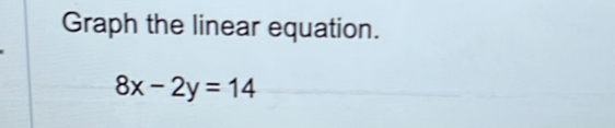 Graph the linear equation.
8x-2y=14