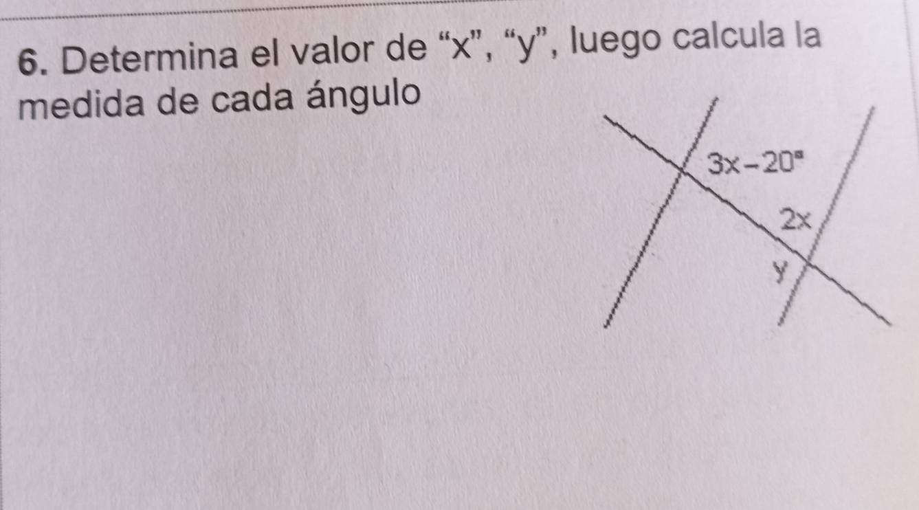 Determina el valor de “x”, “y”, luego calcula la
medida de cada ángulo