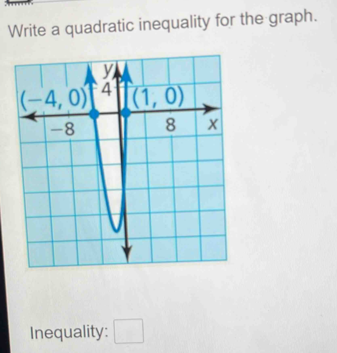 Write a quadratic inequality for the graph.
Inequality: □