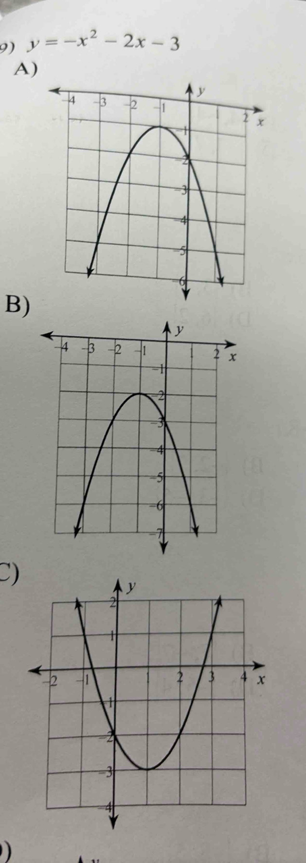 y=-x^2-2x-3
A) 
B) 
C)