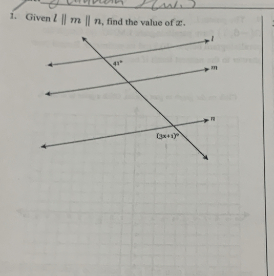 Given l||m||n , find the value of x.